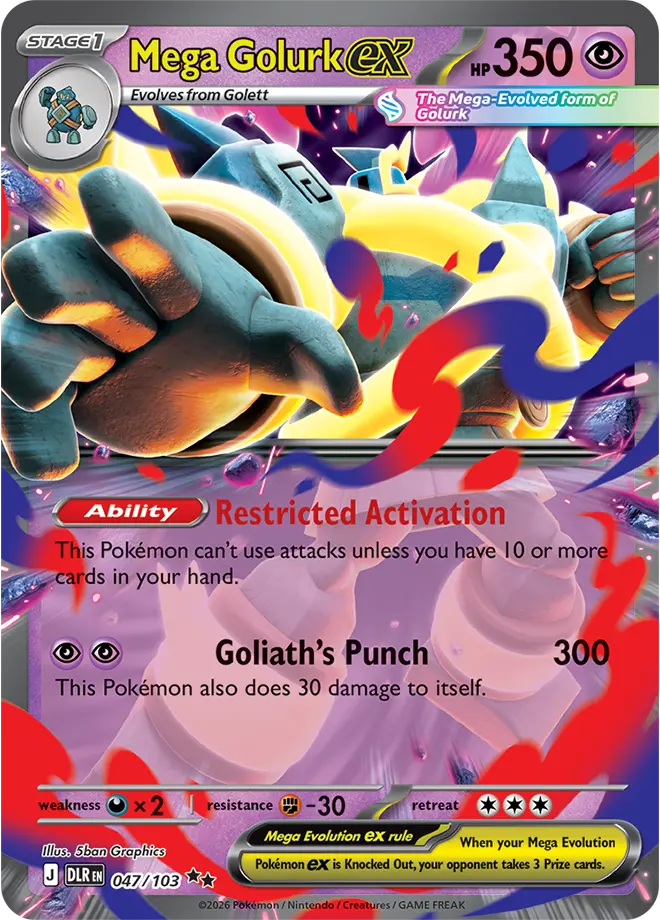 Mega Golurk ex 047/103 Pokémon card from Delta Reign with 350 HP and the attack Goliath’s Punch